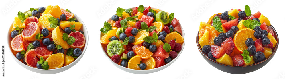 Realistic 3D Bowl of Mixed Fruit Salad with Citrus Berries and Kiwi Isolated on Transparent PNG Background Ideal for Healthy Food Ads or Menus Realistic 3D Bowl of Mixed Fruit Salad with Citrus Berries and Kiwi Isolated on Transparent PNG Background Ideal for Healthy Food Ads or Menus
