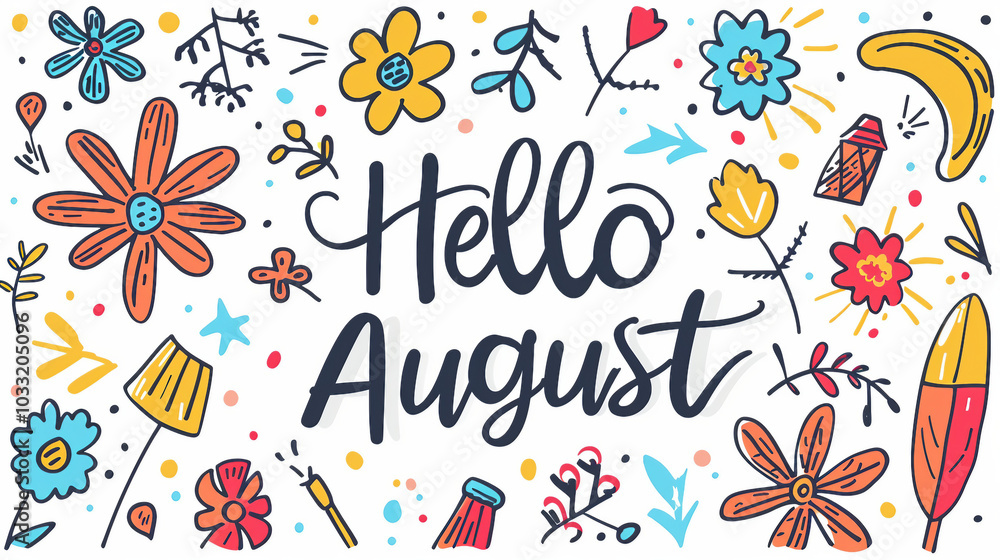 Hello August text banner on transparent background, perfect for seasonal promotions or summer greetings. Hello August text banner on transparent background, perfect for seasonal promotions or summer greetings.