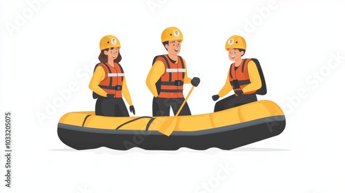 Group of Friends Enjoying a Rafting Adventure on a River