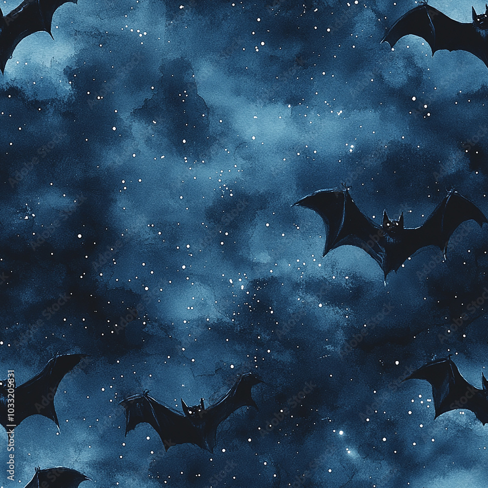 Fototapeta premium scary bats in the midnightblue sky with stars tile