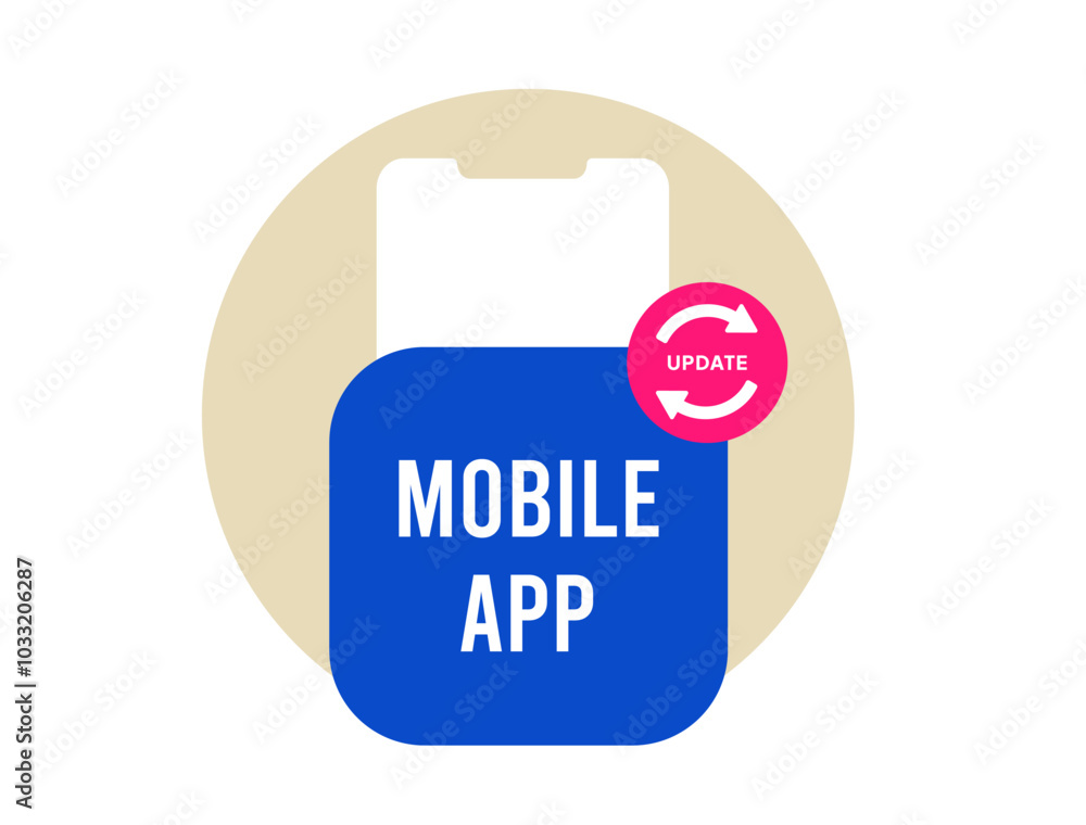 Mobile app update improves user experience with new features and bug fixes. Mobile phone app icon with a notification for an application with the ability to update. Isolated vector illustration Mobile app update improves user experience with new features and bug fixes. Mobile phone app icon with a notification for an application with the ability to update. Isolated vector illustration