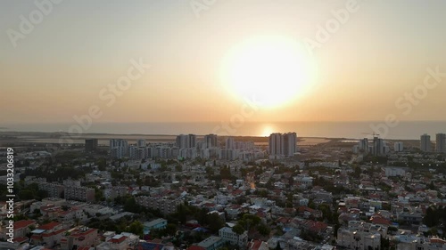 Aerial view of Tiarat Carmel city skyline with the Mediterranean Sea in northern Israel photo