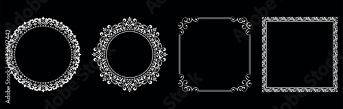 Set of decorative frames Elegant vector element for design in Eastern style, place for text. Floral black and white borders. Lace illustration for invitations and greeting cards.