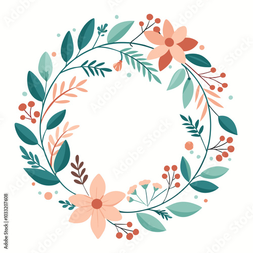 a hand drawn illustration of a round floral wreath vector art