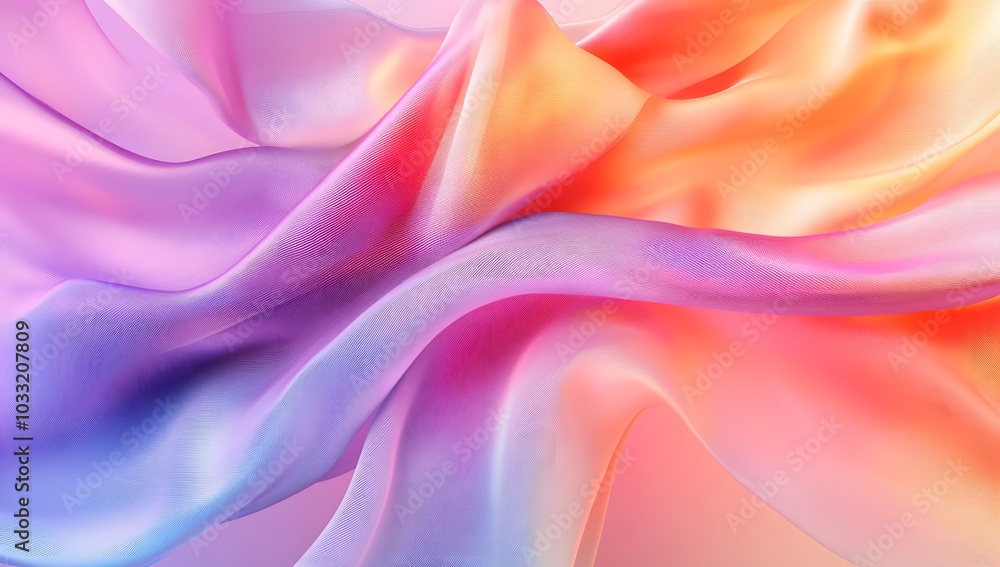 Obraz premium Abstract, colorful silk cloth in motion on a pastel background. Abstract 3D rendering of draped fabric. Photorealistic 3D render.