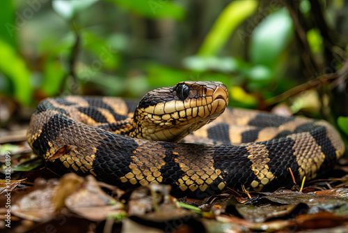 Snake shedding its skin on a forest floor