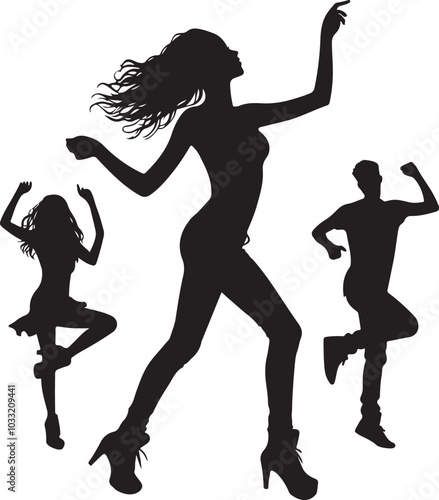 family person and people dancing silhouettes vector illustrations