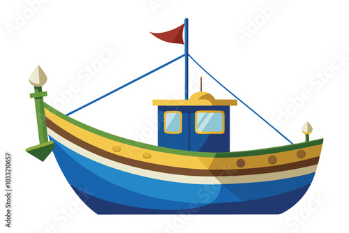 Traditional Maltese fishing boat, Vector illustration on white background