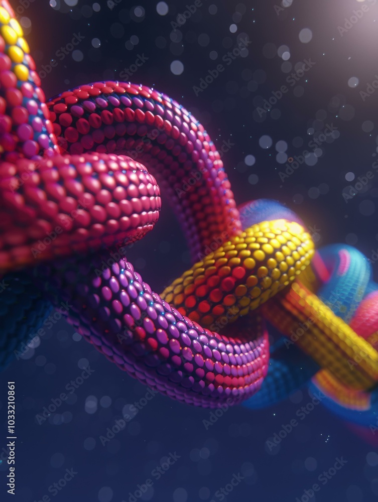 A colorful chain of linked dots. AI. A colorful chain of linked dots. AI.