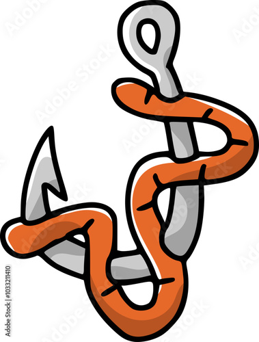 Vector Illustration of Worm Bait Fishing