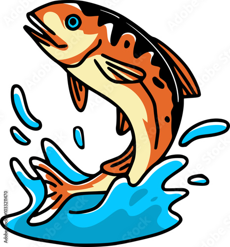 Vector Illustration of Fish Jump Over Water