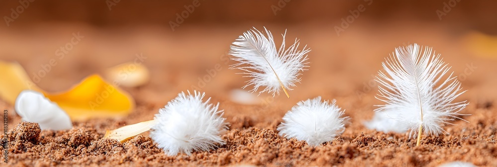 Captivating image showcasing a scattering of delicate feathers on the ground with intricate textures soft colors and wispy ethereal details that evoke a sense of natural beauty and tranquility Captivating image showcasing a scattering of delicate feathers on the ground with intricate textures soft colors and wispy ethereal details that evoke a sense of natural beauty and tranquility