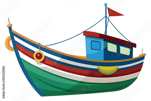 Traditional Maltese fishing boat, Vector illustration on white background