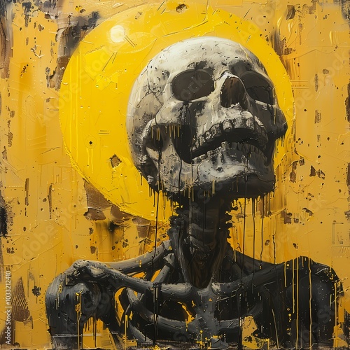 Psychedelic Skull Poster, Horror poster mystical head psychedelic monster. AI Generated