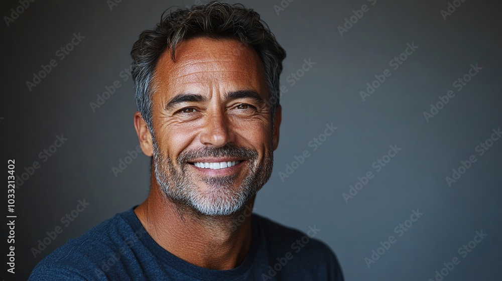 Realistic image of a 48-year-old man exuding pride with a confident smile and lifted chin. Isolated on a clean background, highlighting self-assurance and accomplishment. High resolution Realistic image of a 48-year-old man exuding pride with a confident smile and lifted chin. Isolated on a clean background, highlighting self-assurance and accomplishment. High resolution