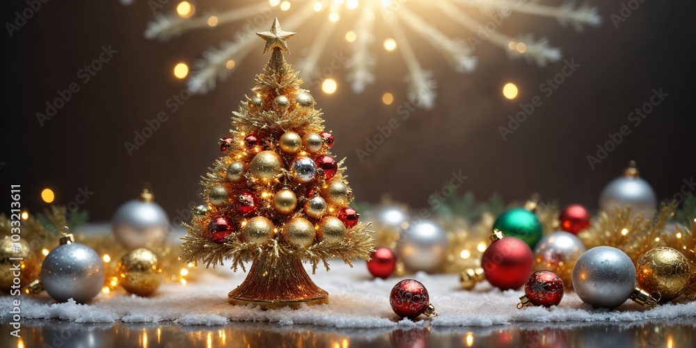Festive Christmas Tree with Ornaments and Lights Festive Christmas Tree with Ornaments and Lights