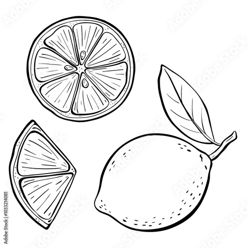 A beautiful, handdrawn illustration of a lemon and lime, retro style. Vector sketch illustration. 