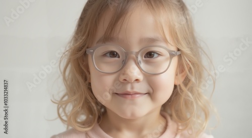 MinJi - Cheerful Young Girl Wearing Round Glasses, Smiling Brightly with Childhood Confidence and Charm