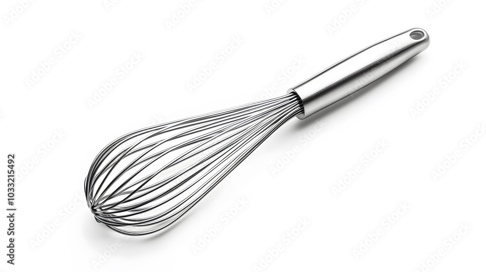 Stainless balloon whisk isolated in white background.