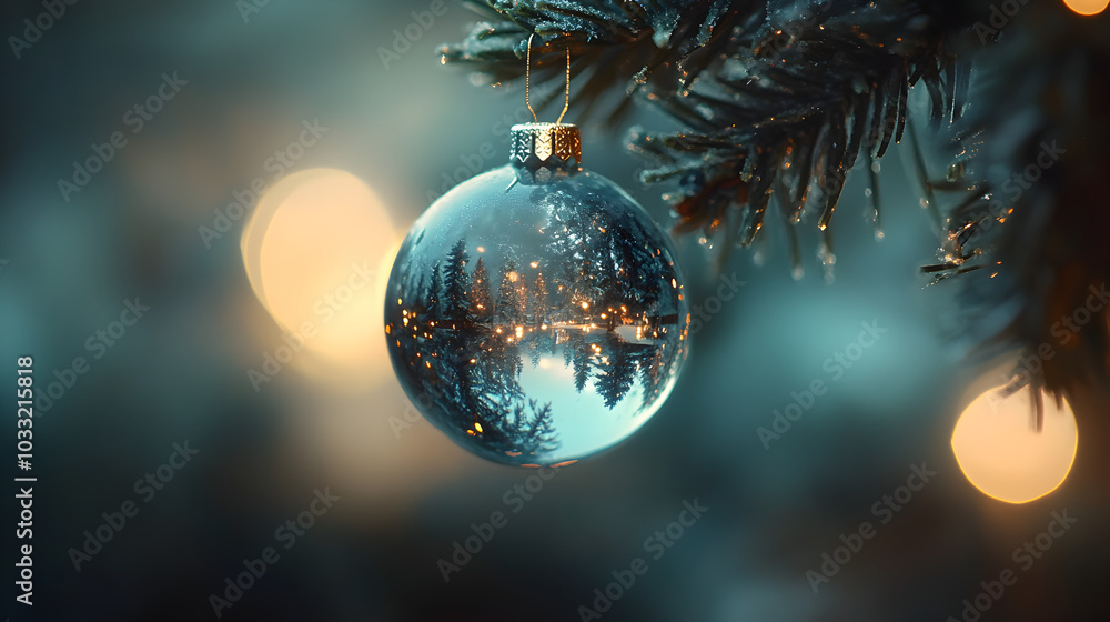 A beautiful clear glass ball that hangs on a Christmas tree. A beautiful clear glass ball that hangs on a Christmas tree.