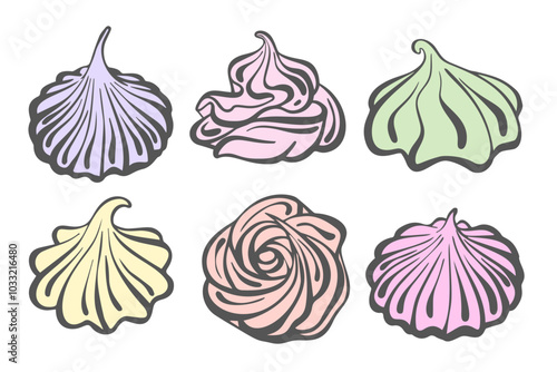Meringue vector icon. Whipped cream for cake and pie desserts. Pastry illustration on white background. Swirl desert, mousse foam.