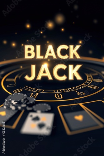 Wallpaper Mural a black jack table with coins and text BLACK JACK in golden color on a black background Torontodigital.ca