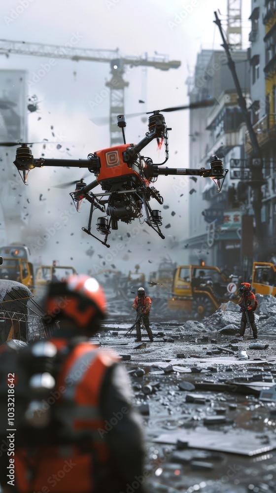 Visualize the role of technology in emergency management with detailed 3D renders of response drones and robotics Visualize the role of technology in emergency management with detailed 3D renders of response drones and robotics