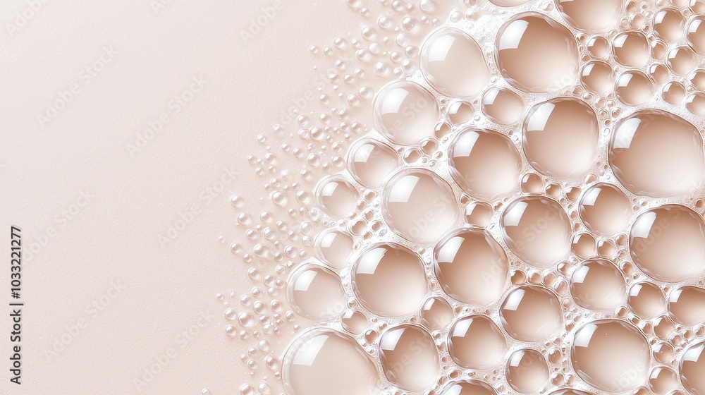 Obraz premium Clear cosmetic gel with tiny bubbles, evenly spread on a creamy beige background, sharp focus, natural beauty concept