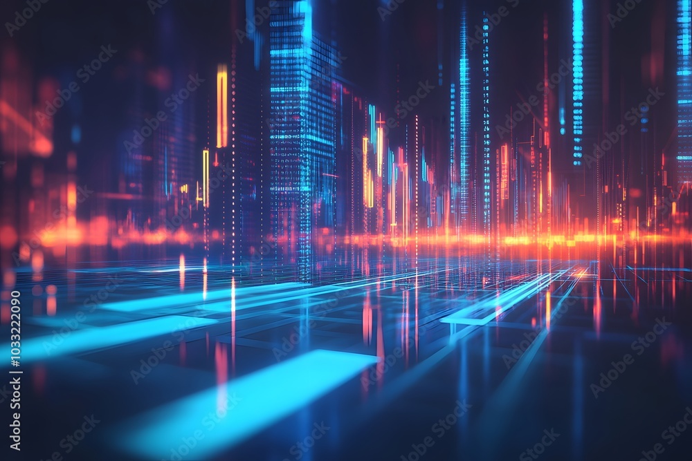 Because she created a stock market graph with lines and arrows on a digital background, a financial business concept. Because she created a stock market graph with lines and arrows on a digital background, a financial business concept.