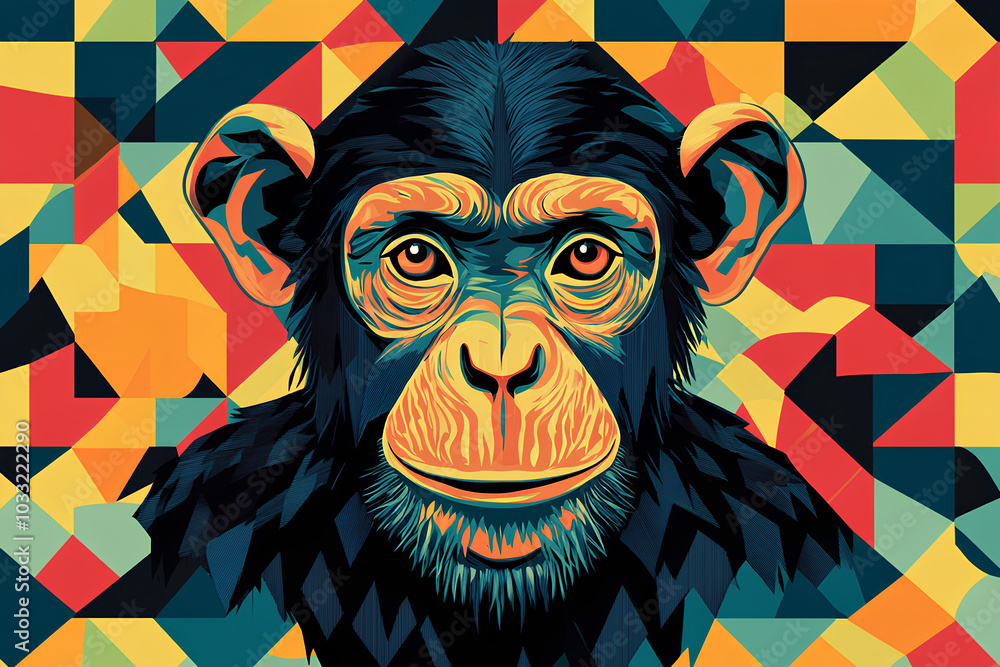 monkey head in geometric pattern, illustration monkey head in geometric pattern, illustration