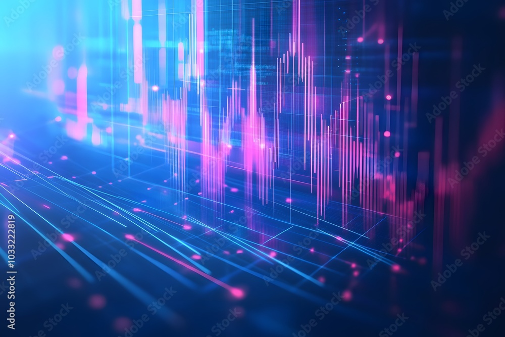 Because she created a stock market graph with lines and arrows on a digital background, a financial business concept. Because she created a stock market graph with lines and arrows on a digital background, a financial business concept.