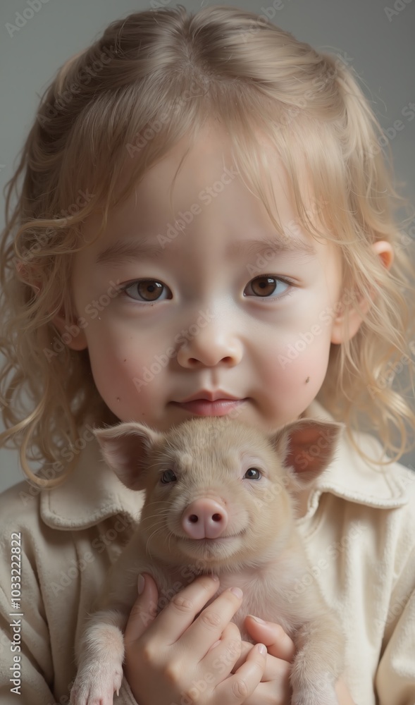 zoe - Gentle Young Girl Holding Baby Piglet, Embodying Farm Life and Tender Childhood Animal Interactions zoe - Gentle Young Girl Holding Baby Piglet, Embodying Farm Life and Tender Childhood Animal Interactions