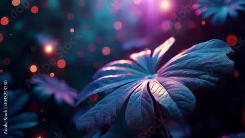 Wallpaper Mural Glowing tropical leaves in the night with floating particles. Colorful autumn leaves with neon glow glowing blue and orange elements in a futuristic environment Torontodigital.ca