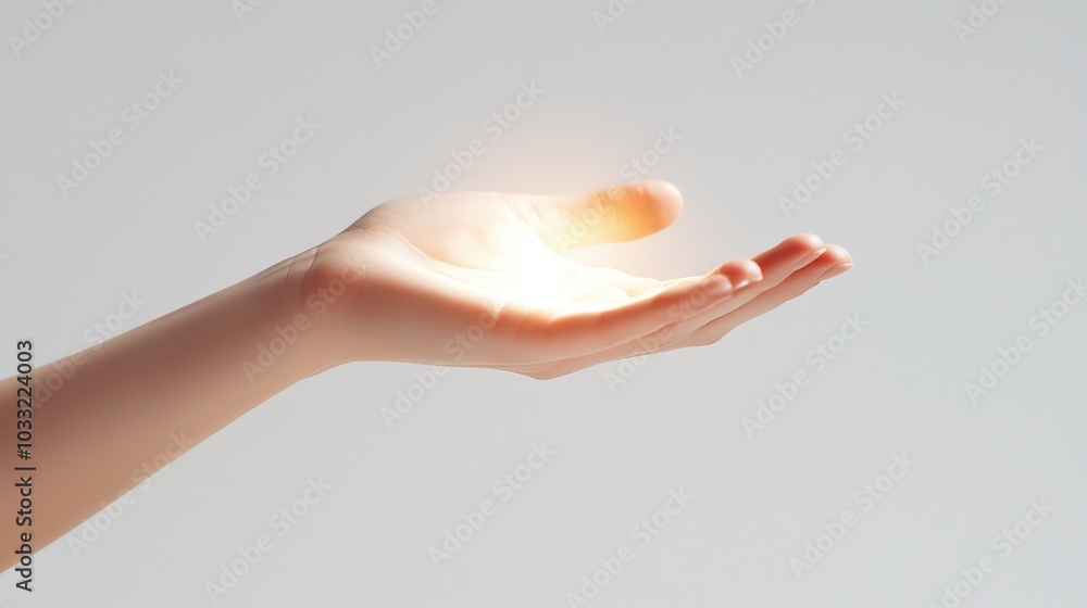 Closeup of a woman's hand reaching out to offer support, soft light reflecting from her skin, with space for text in the background, help and compassion concept Closeup of a woman's hand reaching out to offer support, soft light reflecting from her skin, with space for text in the background, help and compassion concept