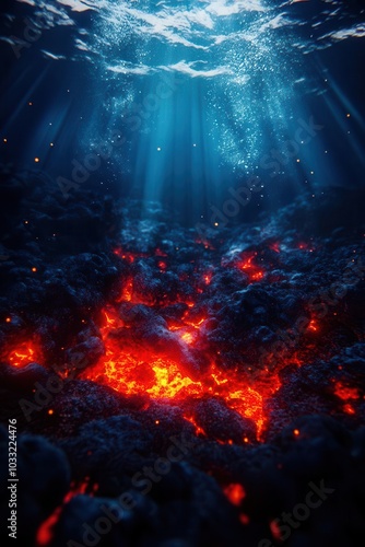 Wallpaper Mural Underwater thermal vents increasing in activity due to rising ocean temperatures caused by global warming Isolated deep sea scene with glowing vents Torontodigital.ca