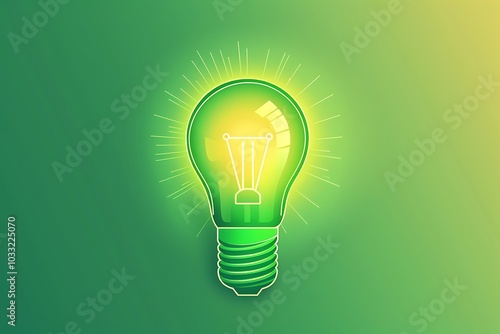 A bulb icon with a soft green glow set against a gradient green background symbolizing sustainability and eco-friendliness