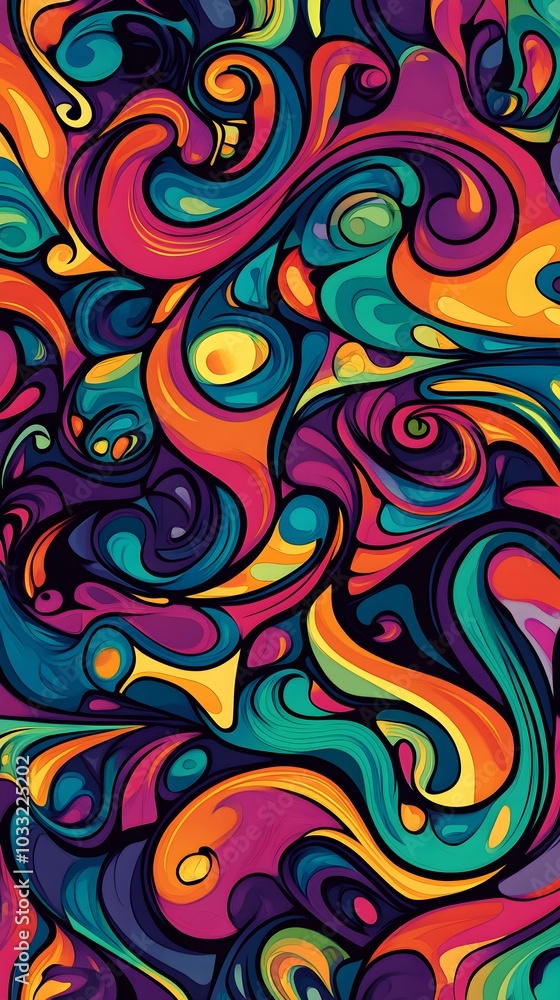 Retro psychedelic pattern with intricate swirls, deep gradients, and fluid abstract forms, evoking a groovy, dreamlike experience Retro psychedelic pattern with intricate swirls, deep gradients, and fluid abstract forms, evoking a groovy, dreamlike experience