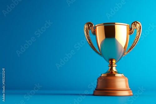 Wallpaper Mural Shining Golden Trophy on a Blue Background, Symbol of Achievement and Success. Generative AI Torontodigital.ca