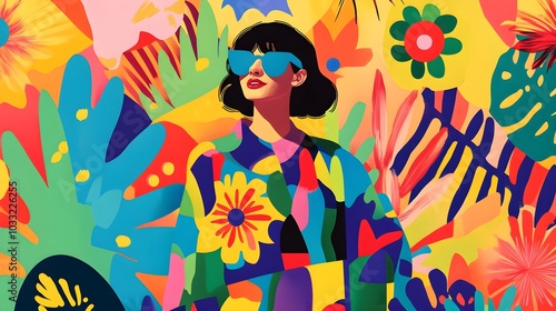 Wallpaper Mural Carefree vibes conveyed through bright colors and playful designs. groovy graphic  Torontodigital.ca