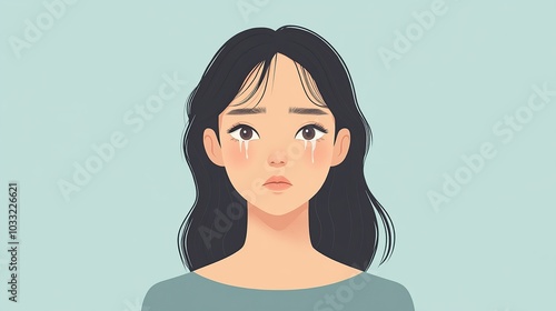 Portrait of a 40-year-old woman crying with visible tears and a distressed look, isolated on a clean background. Emphasizes raw emotion and vulnerability. Crying, Distress. High resolution