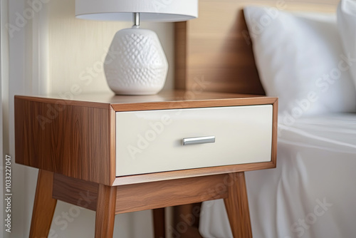 Stylish nightstand with a drawer on a white surface