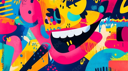 Joyful expression captured through bright colors and playful typography. groovy graphic 