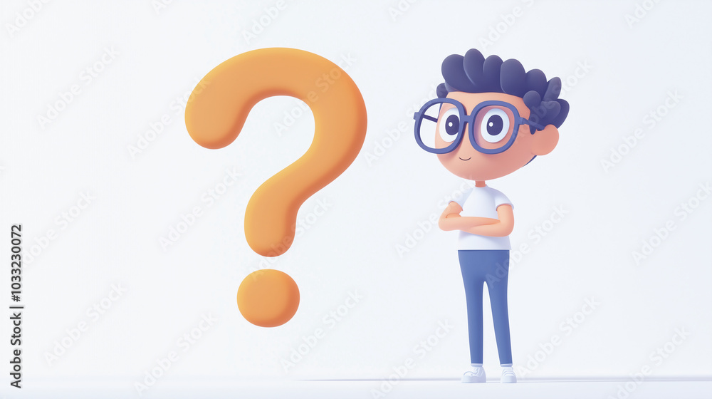 Curious Character Ponders Giant Question Mark Curious Character Ponders Giant Question Mark
