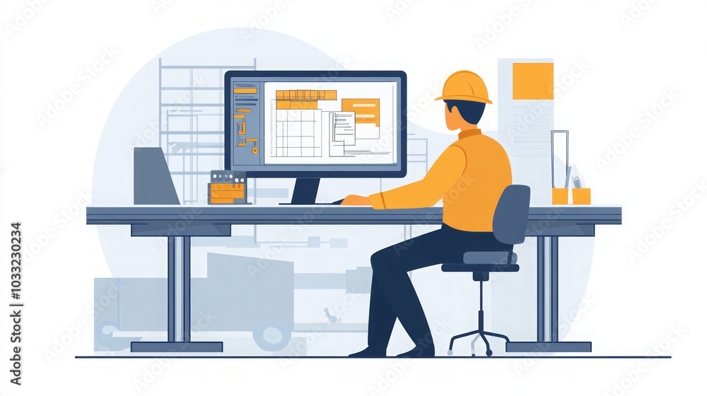Construction Worker Using Computer for Design and Planning Construction Worker Using Computer for Design and Planning