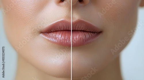 Close-up shot of the area around the mouth, showcasing the effectiveness of Botox in removing wrinkles, with detailed before-and-after comparison, Crisp Focus, Realistic