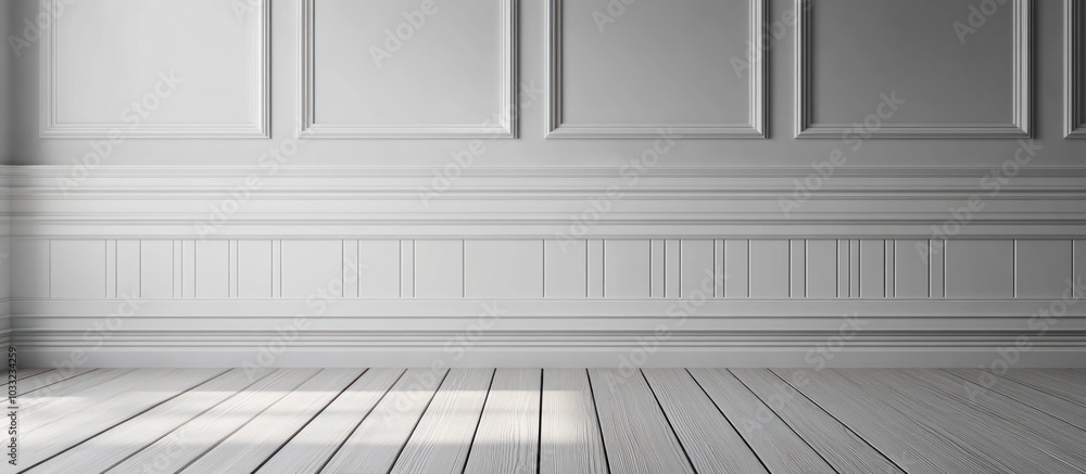 Obraz premium White walls and wooden floor in an empty room.