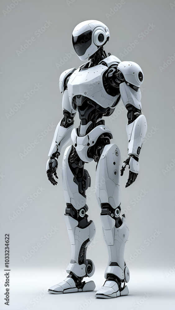 A white humanoid robot stands with its arms at its sides, its head tilted slightly. Its joints are intricate and detailed, giving it a futuristic look. A white humanoid robot stands with its arms at its sides, its head tilted slightly. Its joints are intricate and detailed, giving it a futuristic look.