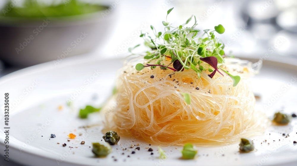 Minimalist Glass Noodles Presentation with Fresh Garnish Minimalist Glass Noodles Presentation with Fresh Garnish