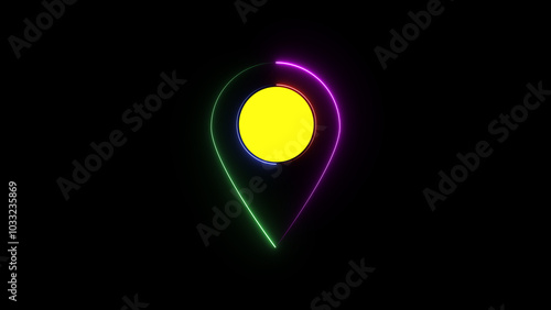 glowing neon loccation icon photo