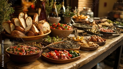 Rustic Table Set with Spanish Cuisine